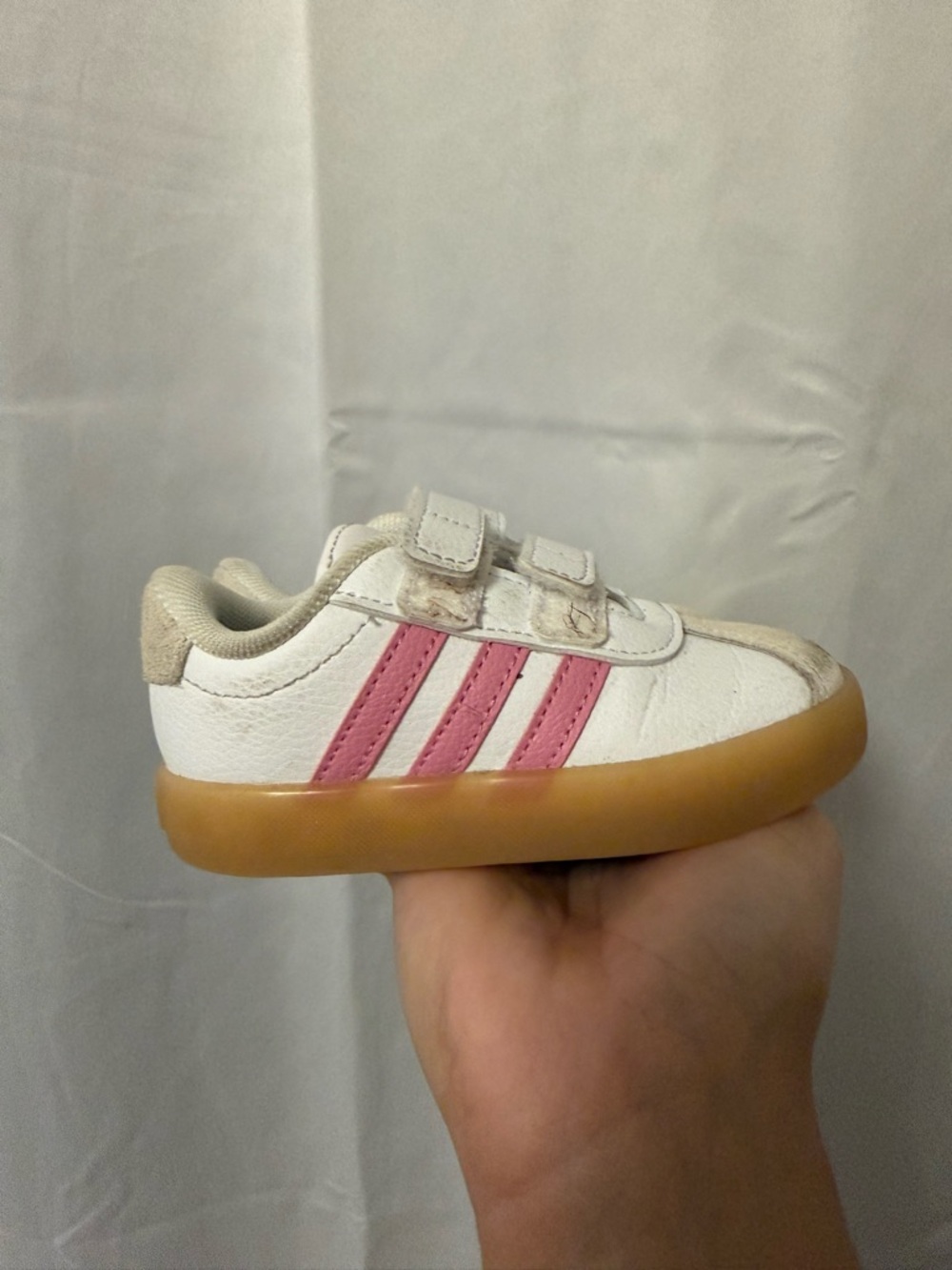 adidas White Kids Sneakers with Pink Stripes